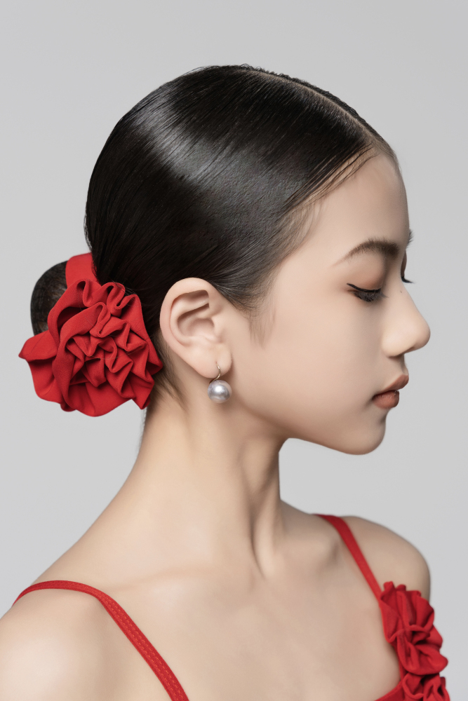 Floral Twisted Strappy Top For Girls (Red/ With Hair Accessories)