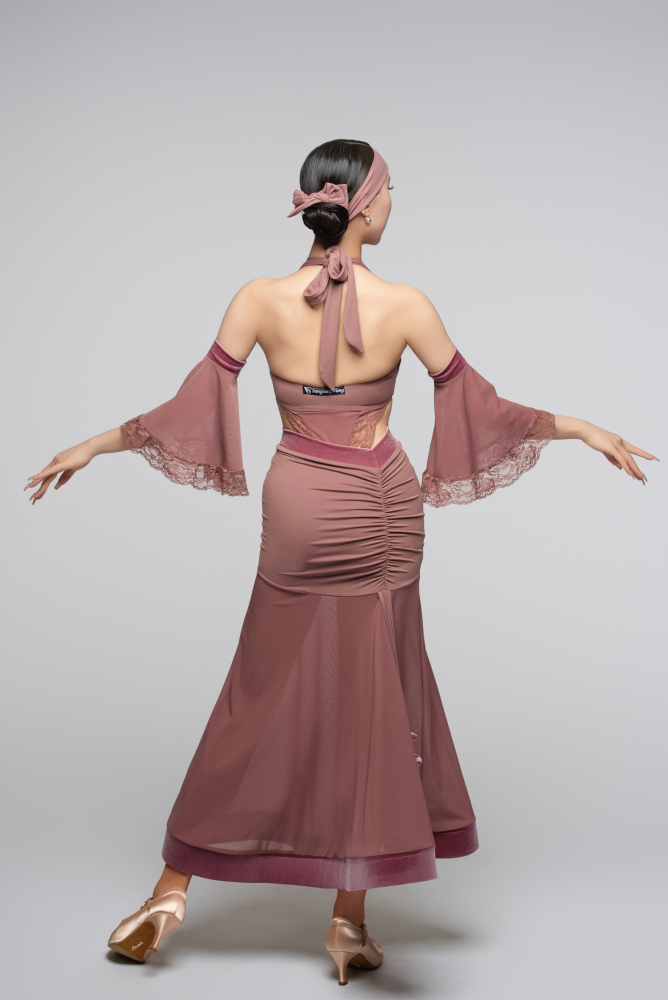 V-Back Ballroom Skirt With Rose Pendant For Women (Rose)
