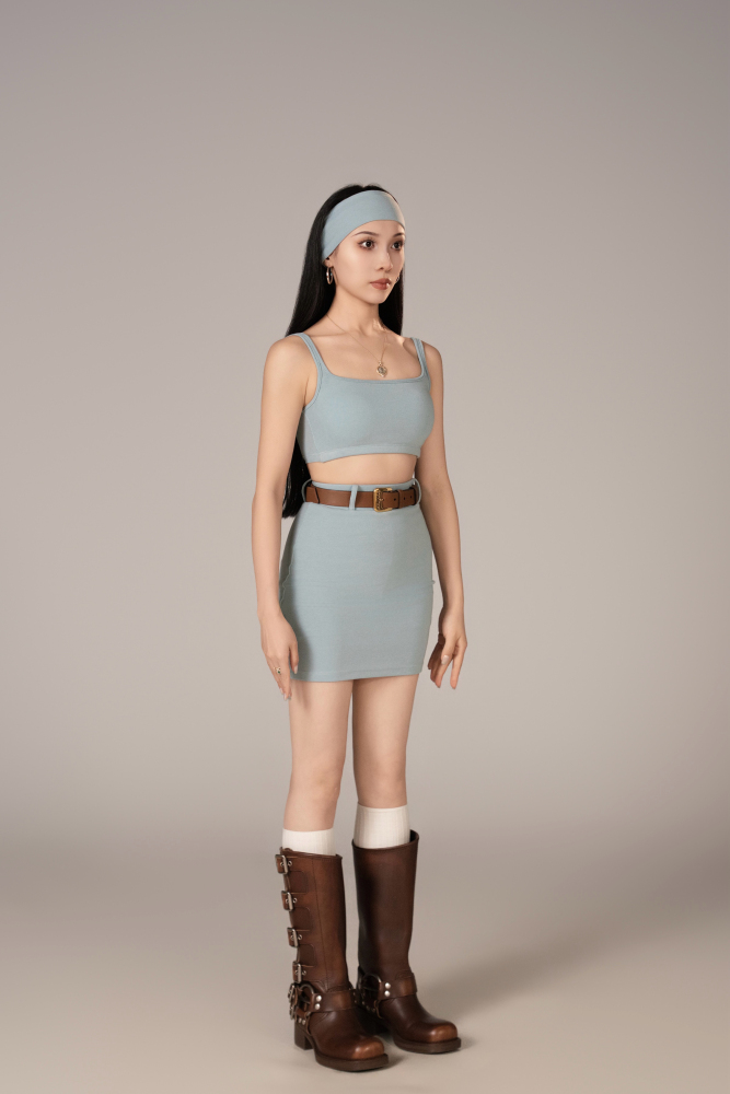 Women's Casual Wear Collection | Ultra Comfortable Cami Skirt Set (Freshwater Blue / With Headband)