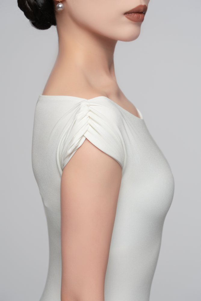 Wide Neckline With Shoulder Covering Top For Women (White)
