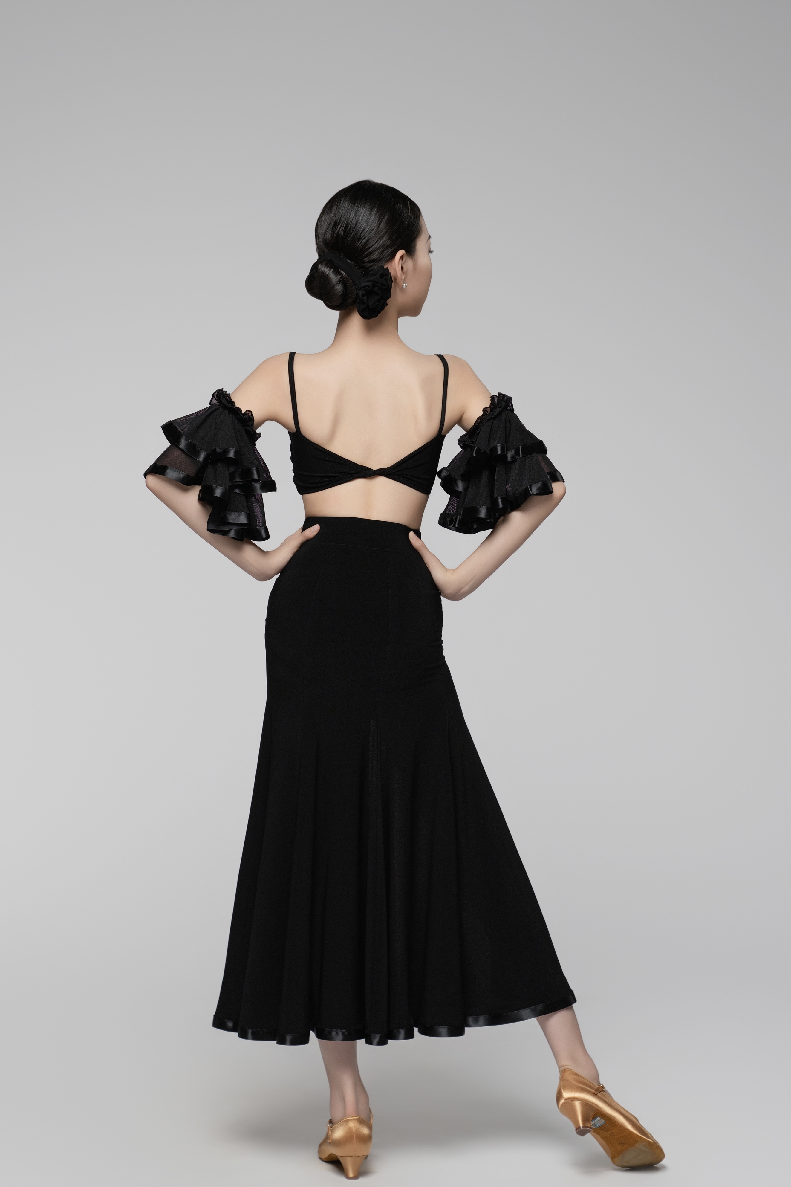 Floral Slit Ballroom Skirt Dress (Red/ With Arm Cuffs)