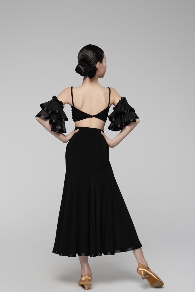 Floral Slit Ballroom Skirt Dress (Red/ With Arm Cuffs)