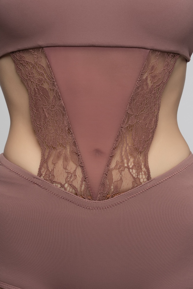 Lace Halter Bodysuit with Waist Cutout for Women (Rose/ With Headband)