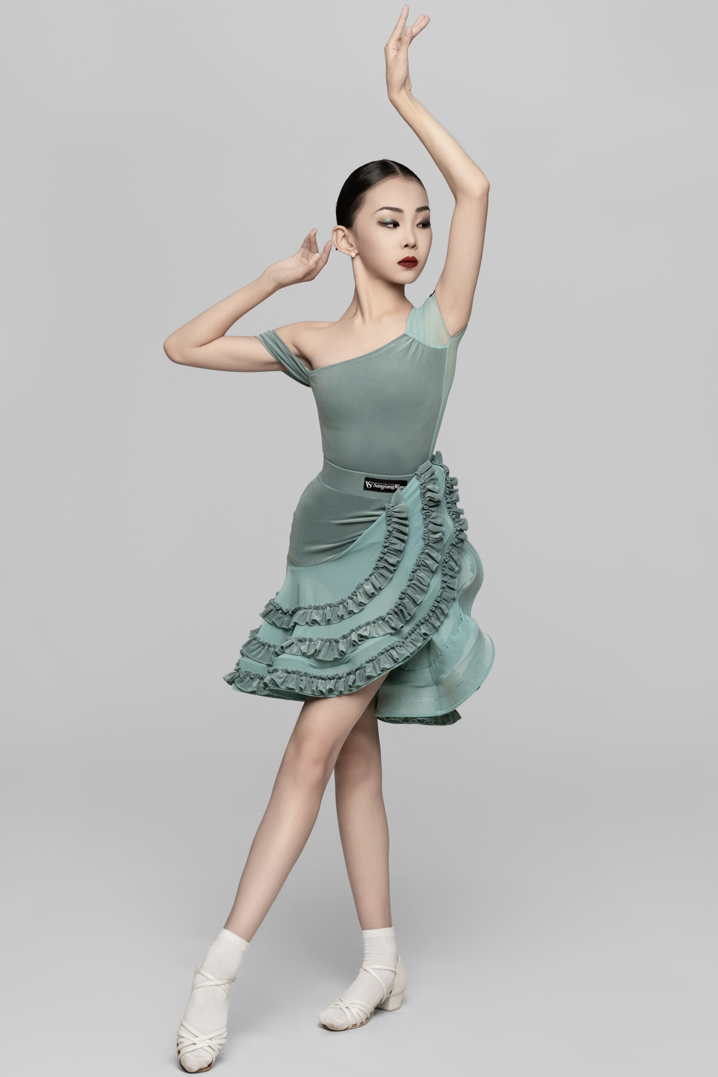 女童丝绒花边手套（绿色）
