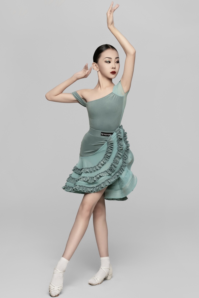 女童丝绒花边手套（绿色）