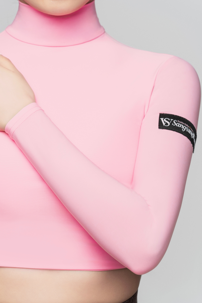 女士高领长袖系带短款上衣（含发饰/芭比粉/咖灰撞粉）