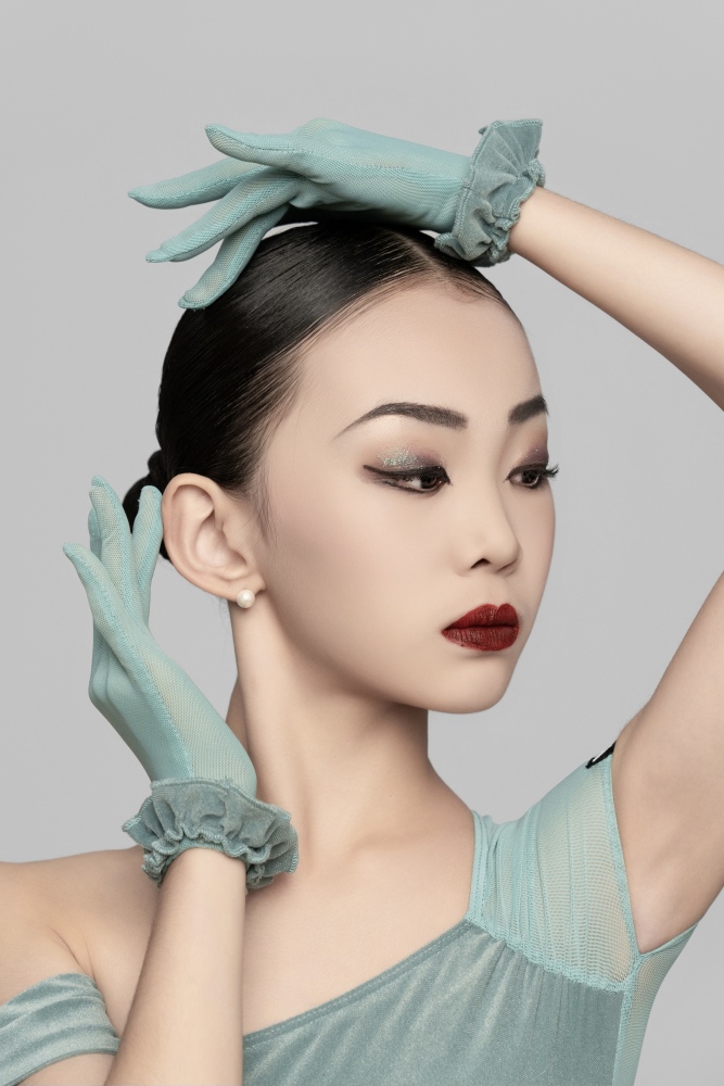 女童丝绒花边手套（绿色）