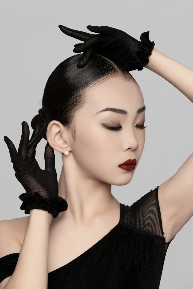 女童丝绒花边手套（绿色）