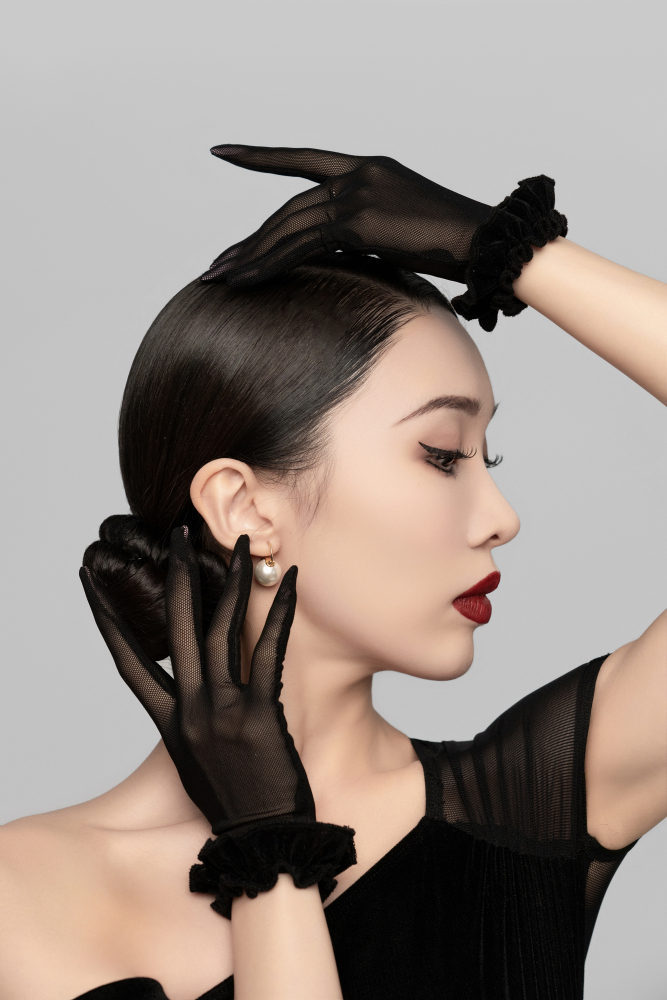 女士丝绒花边手套（绿色）