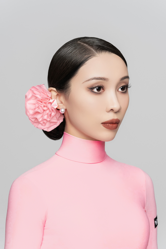 女士高领长袖系带短款上衣（含发饰/芭比粉/咖灰撞粉）