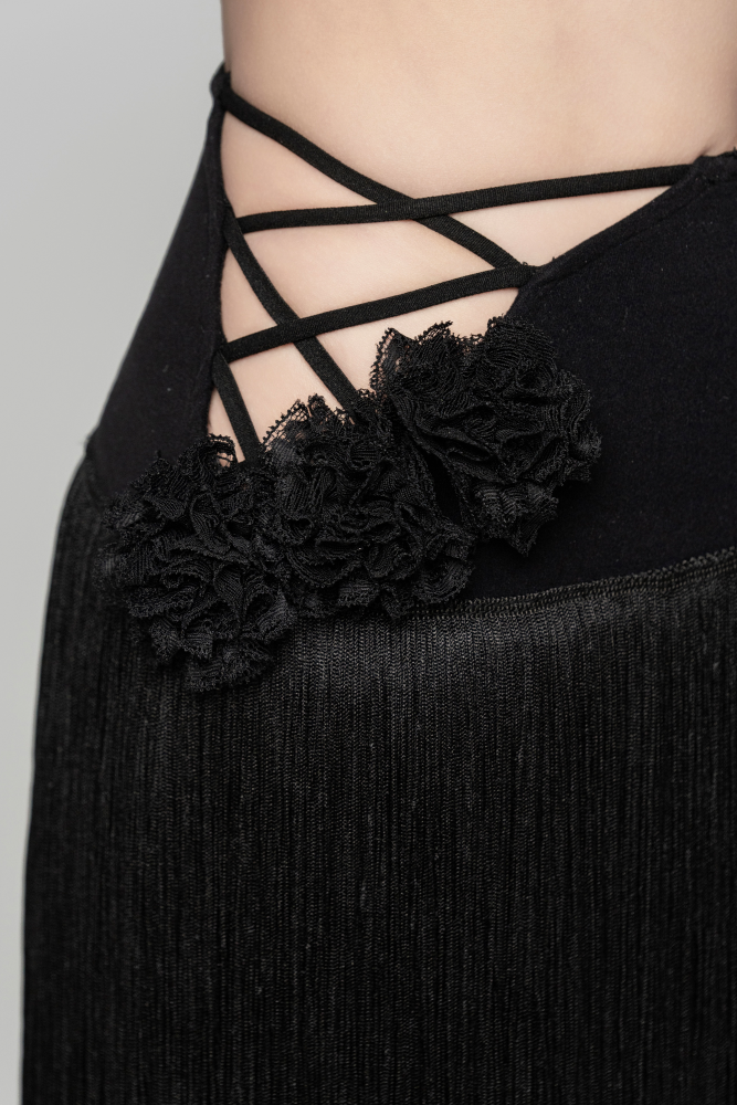 女童花朵交叉带流苏半身裙（咖灰色）