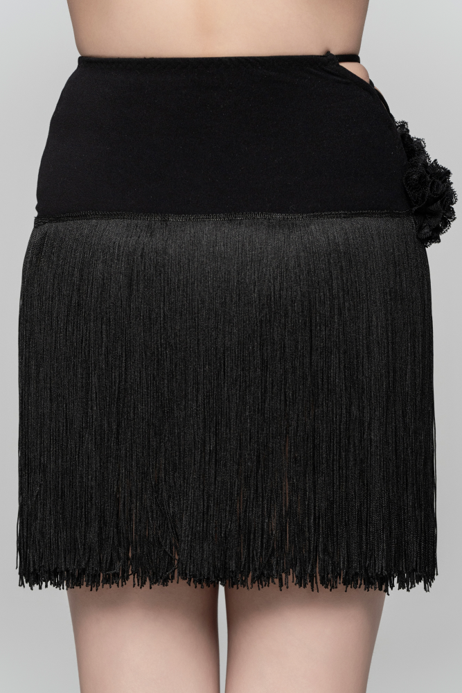 女童花朵交叉带流苏半身裙（咖灰色）