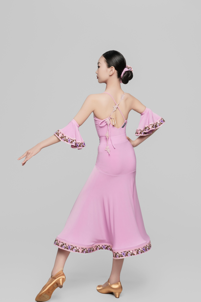 Embroidered Lace Ballroom Skirt (Purple / With Sleeve Trim)#240623