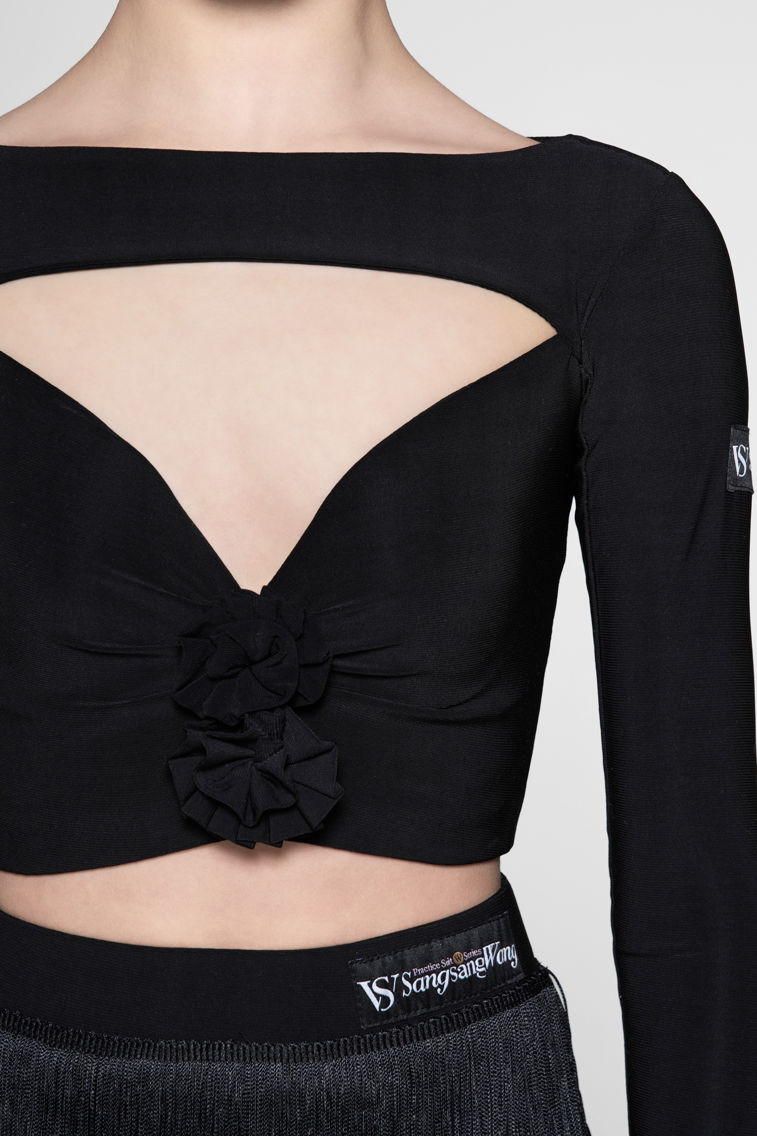 Cropped Top with Hollow Floral Design (Brick Red / With Hair Accessories)