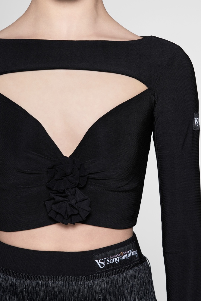 Cropped Top with Hollow Floral Design (Brick Red / With Hair Accessories)