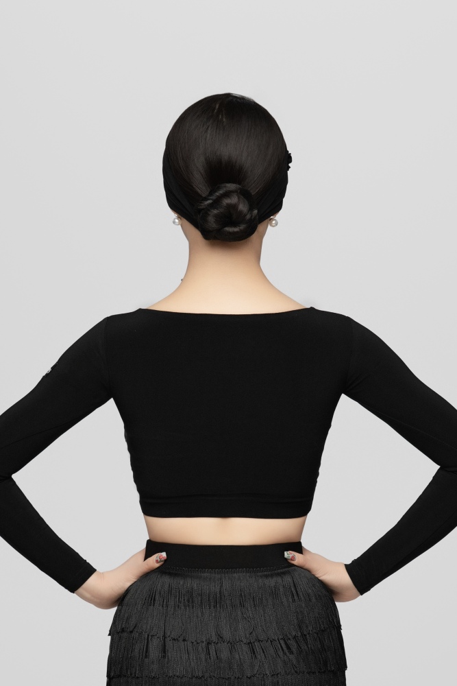 Women's Cropped Top with Hollow Floral Design (Brick Red / With Hair Accessories)