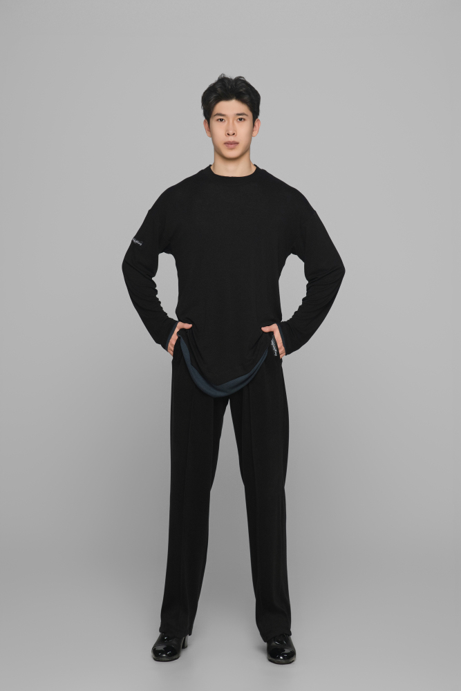 Color-block Round Neck Top (Blue and Black)