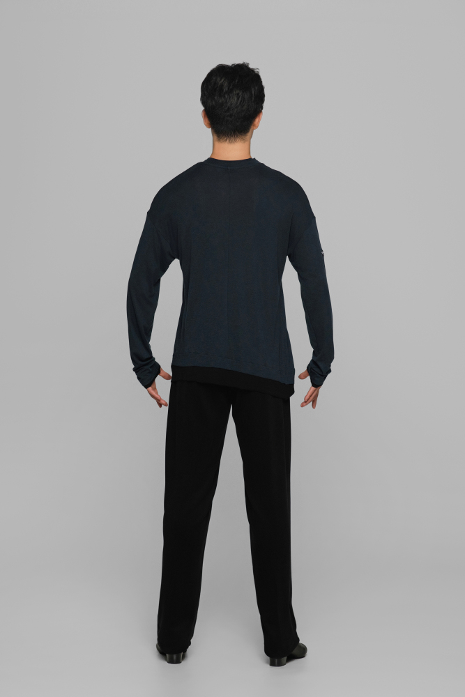 Color-block Round Neck Top (Blue and Black)