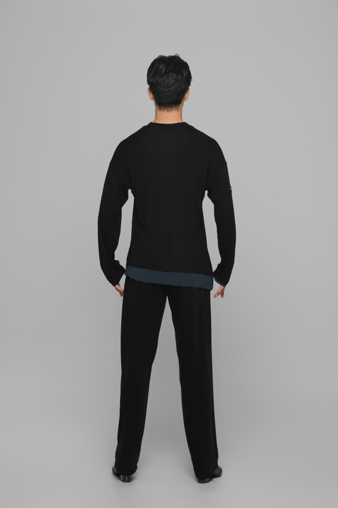 Color-block Round Neck Top (Blue and Black)