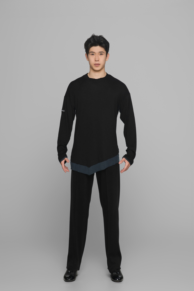Color-block Round Neck Top (Blue and Black)