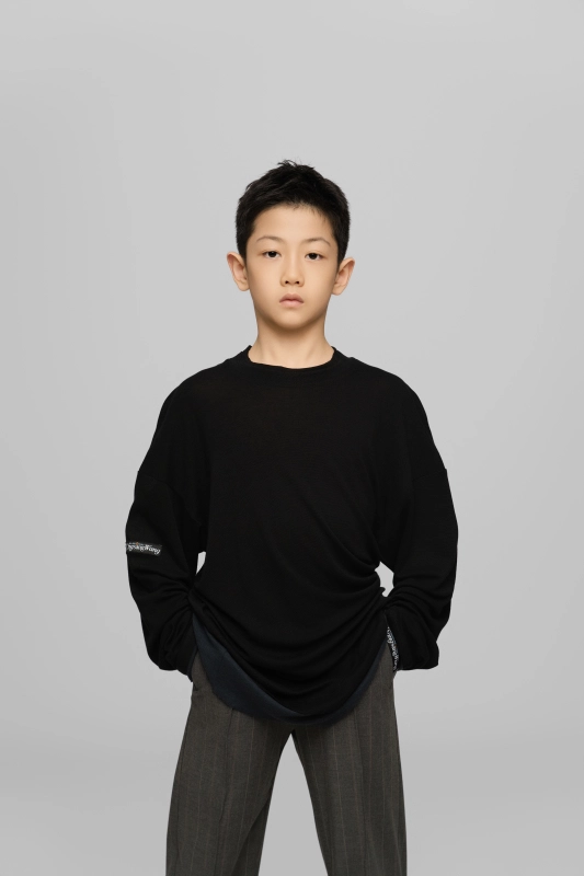 Color-block Round Neck Top (Blue and Black)