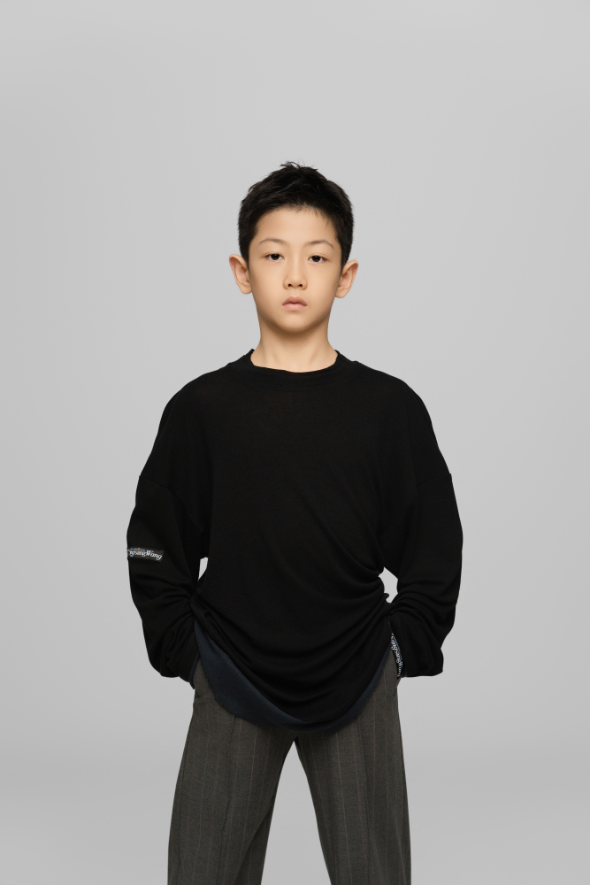 Color-block Round Neck Top (Blue and Black)