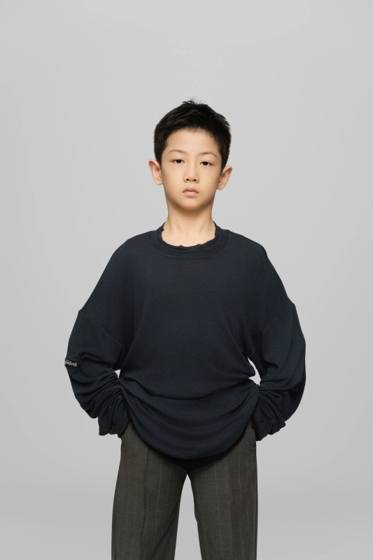 Color-block Round Neck Top (Blue and Black)