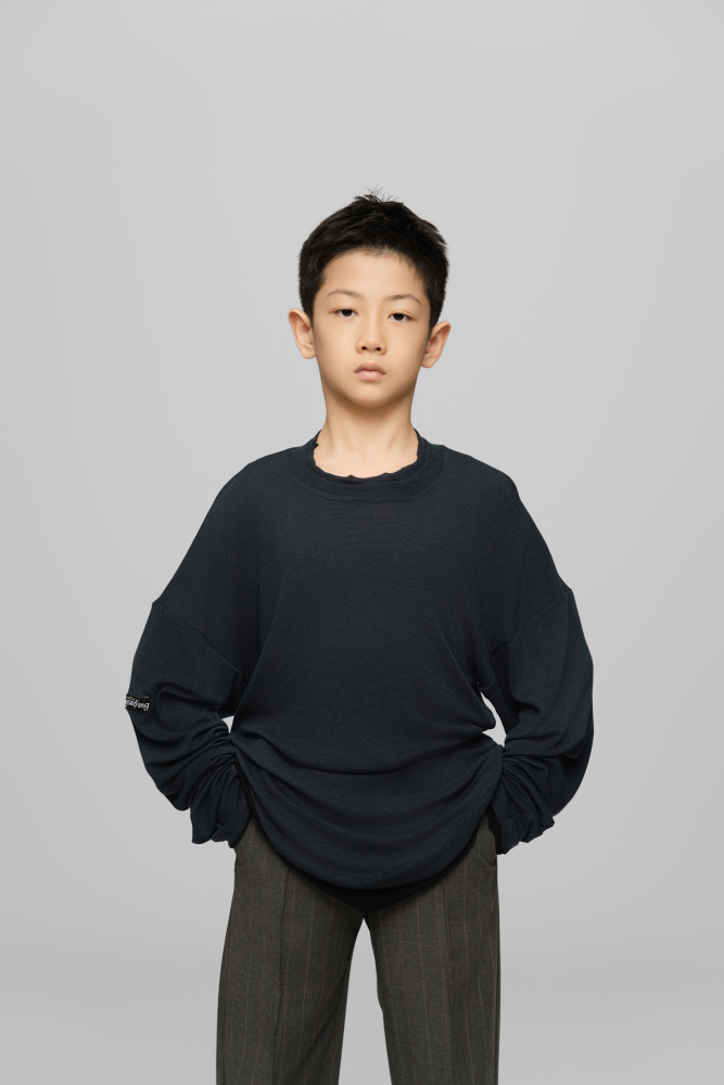 Color-block Round Neck Top (Blue and Black)