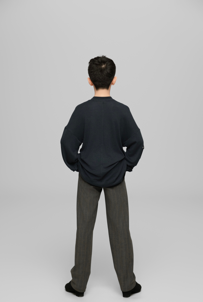 Color-block Round Neck Top (Blue and Black)