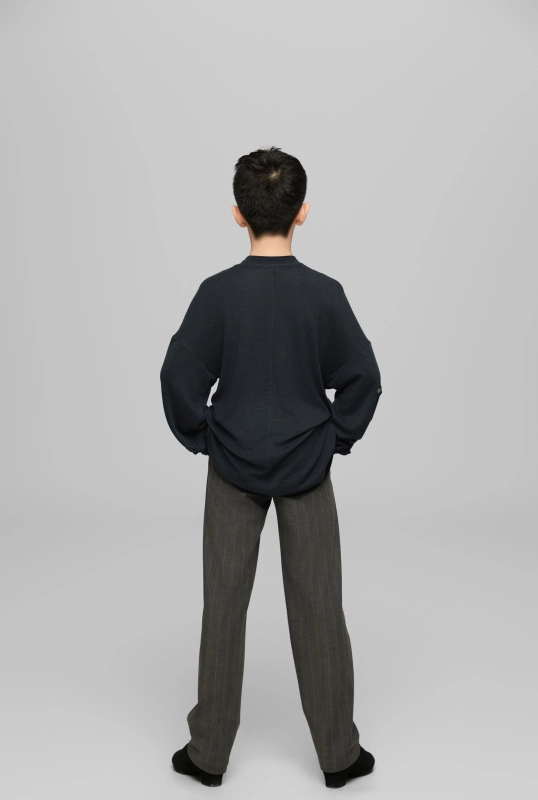 Color-block Round Neck Top (Blue and Black)