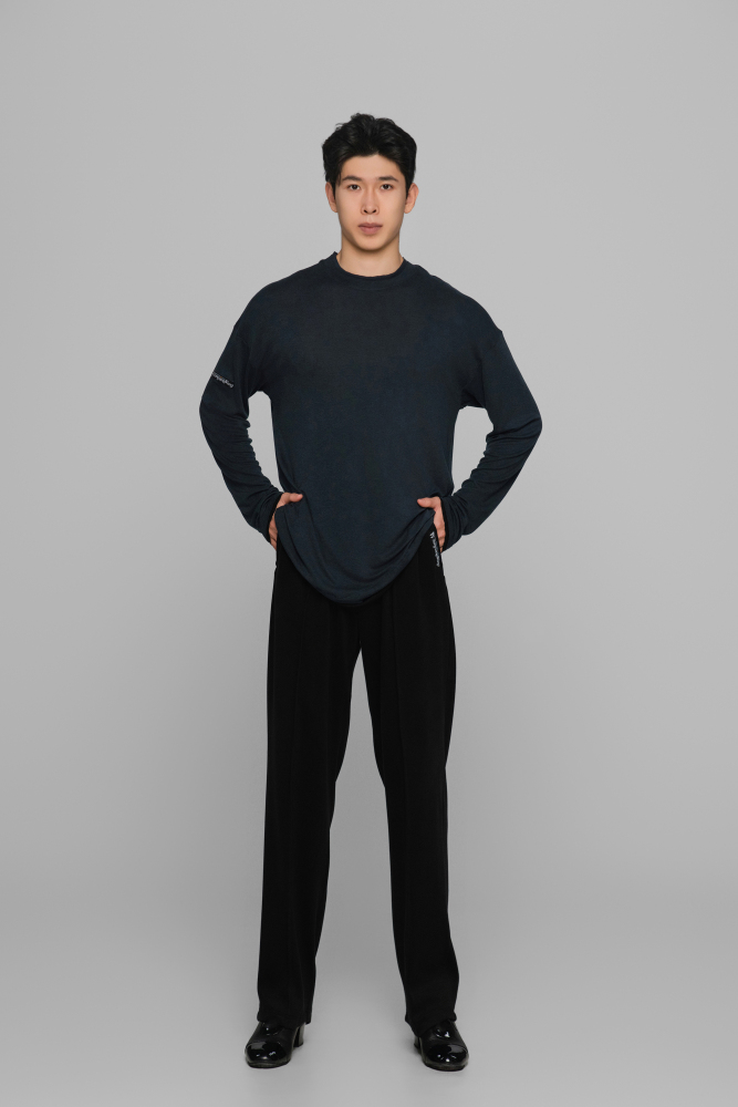 Color-block Round Neck Top (Blue and Black)