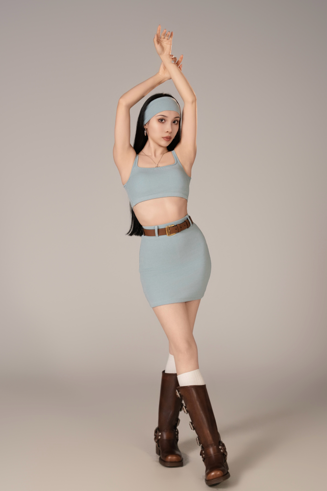 Women's Casual Wear Collection | Ultra Comfortable Cami Skirt Set (Freshwater Blue / With Headband)