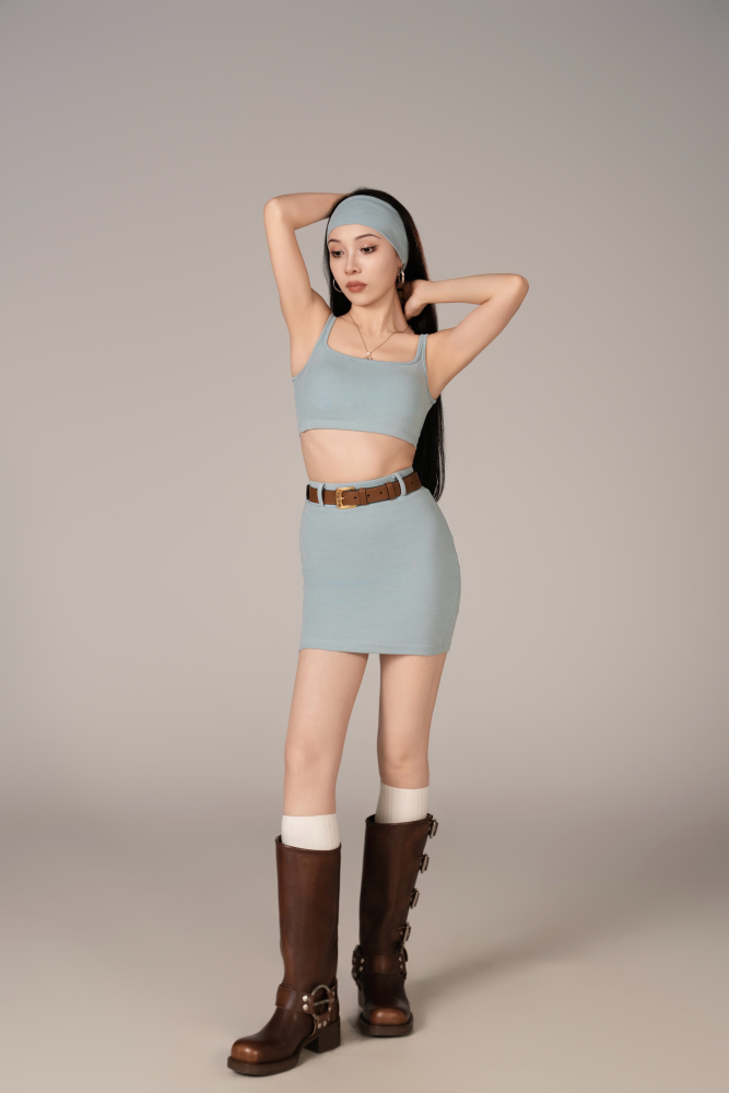 Women's Casual Wear Collection | Ultra Comfortable Cami Skirt Set (Freshwater Blue / With Headband)