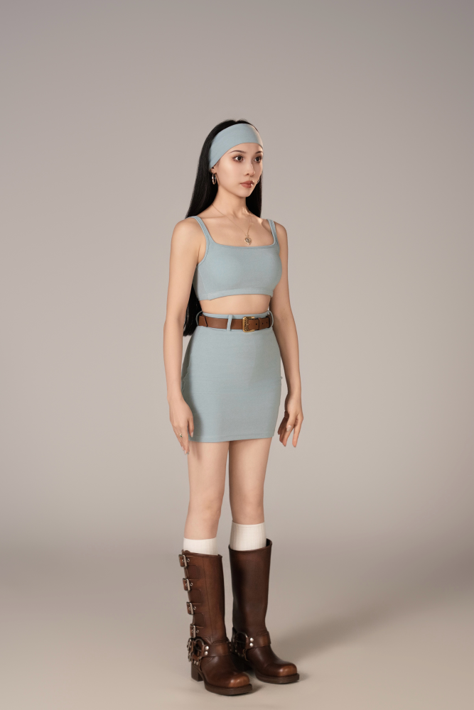Women's Casual Wear Collection | Ultra Comfortable Cami Skirt Set (Freshwater Blue / With Headband)