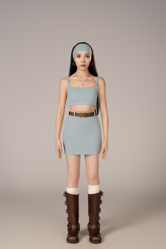Women's Casual Wear Collection | Ultra Comfortable Cami Skirt Set (Freshwater Blue / With Headband)