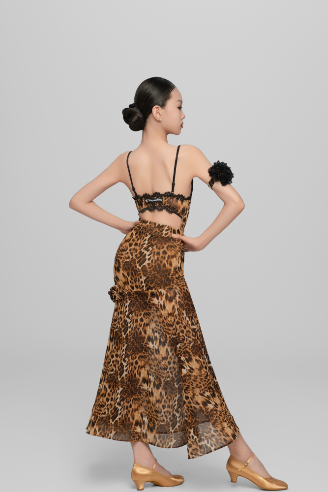 Girls' Leopard Print Floral Modern Dress