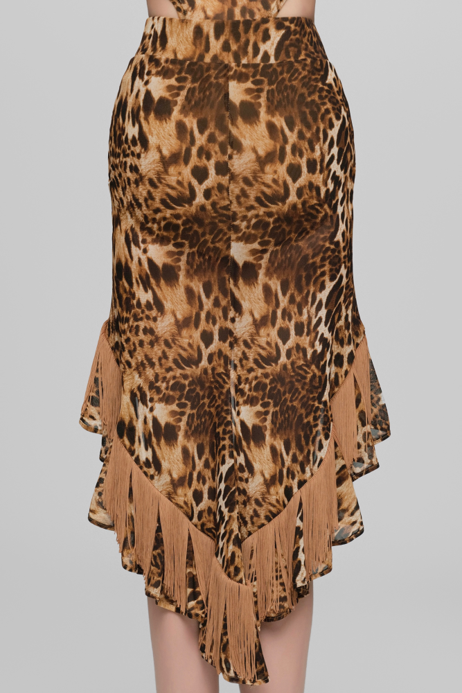 Girls' Leopard Print Floral Fringe - Hem Skirt
