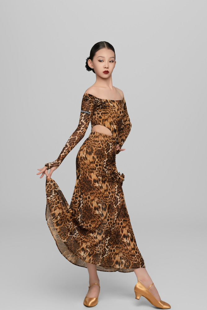 Girls' Leopard Print Floral Modern Dress