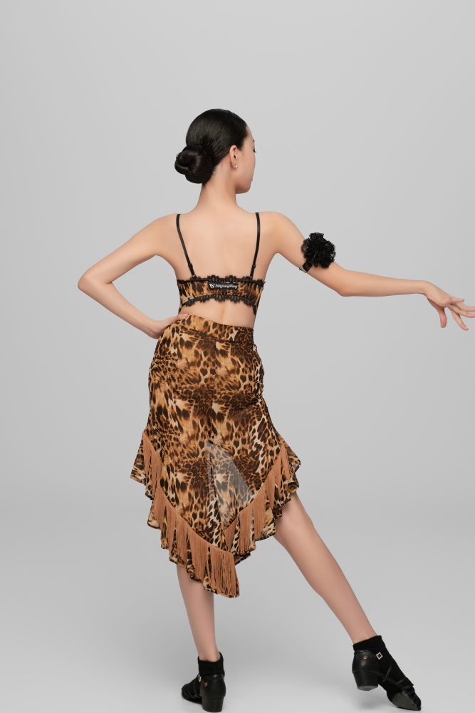 Girls' Leopard Print Floral Fringe - Hem Skirt