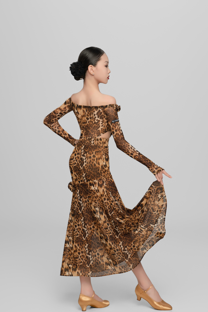 Girls' Leopard Print Floral Modern Dress