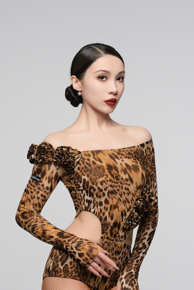 Women's Leopard Print Floral Long - Sleeve Bodysuit