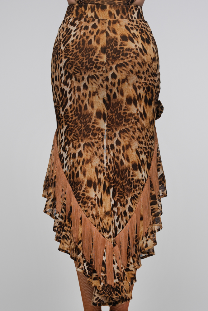 Women's Leopard Print Floral Fringe - Hem Skirt