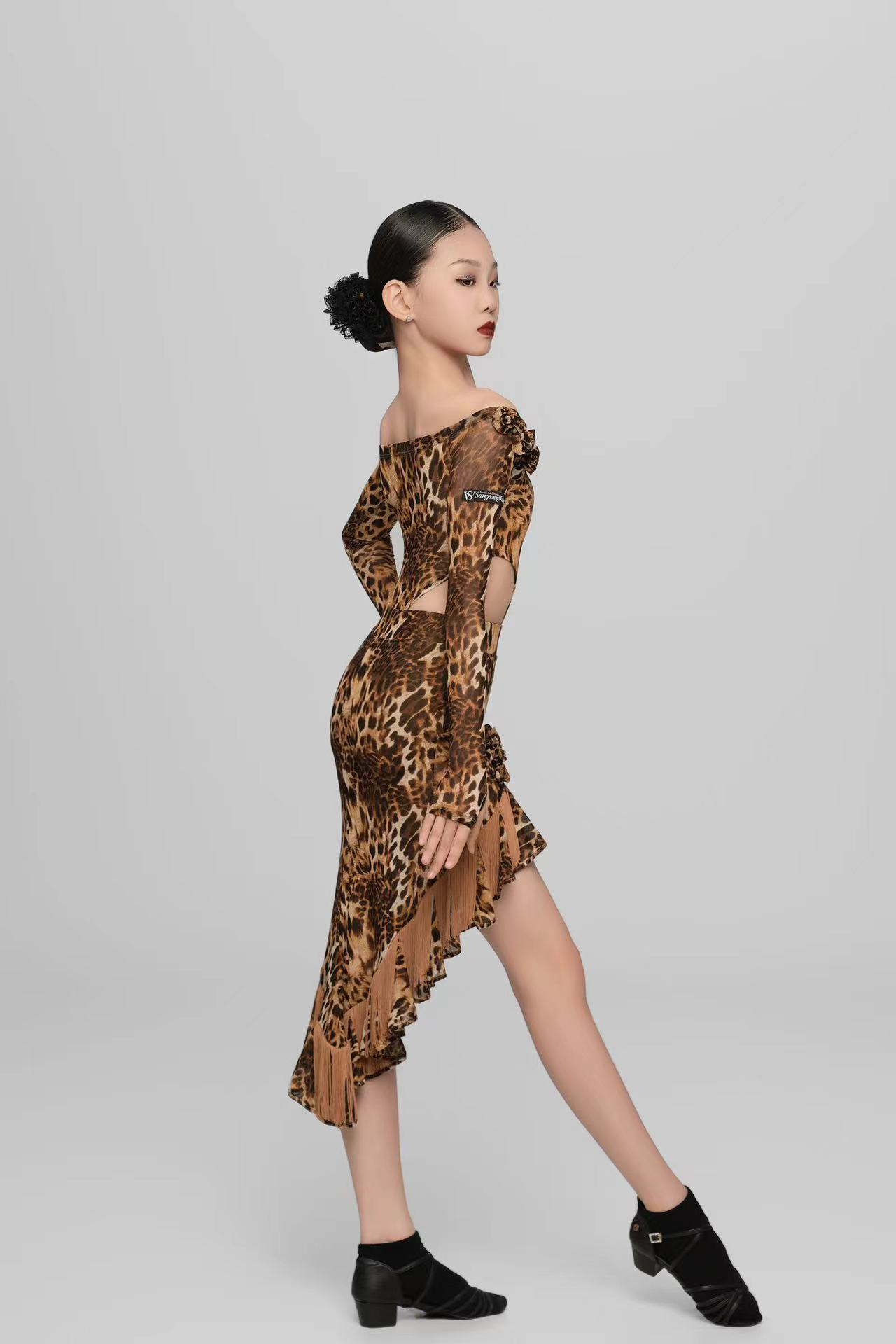 Girls' Leopard Print Floral Fringe - Hem Skirt