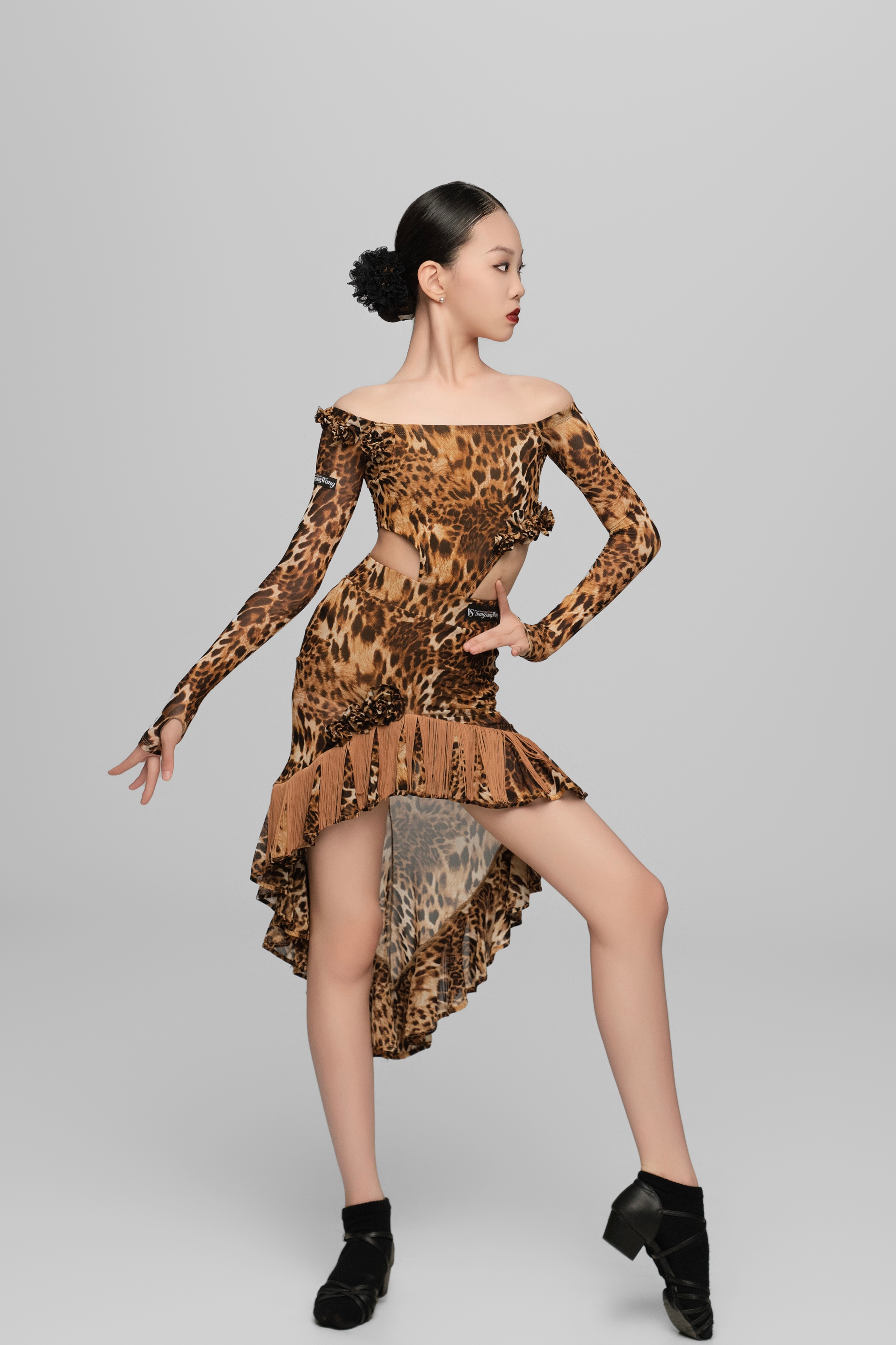 Girls' Leopard Print Floral Fringe - Hem Skirt