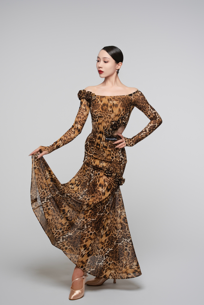 Women's Leopard Print Floral Long - Sleeve Bodysuit