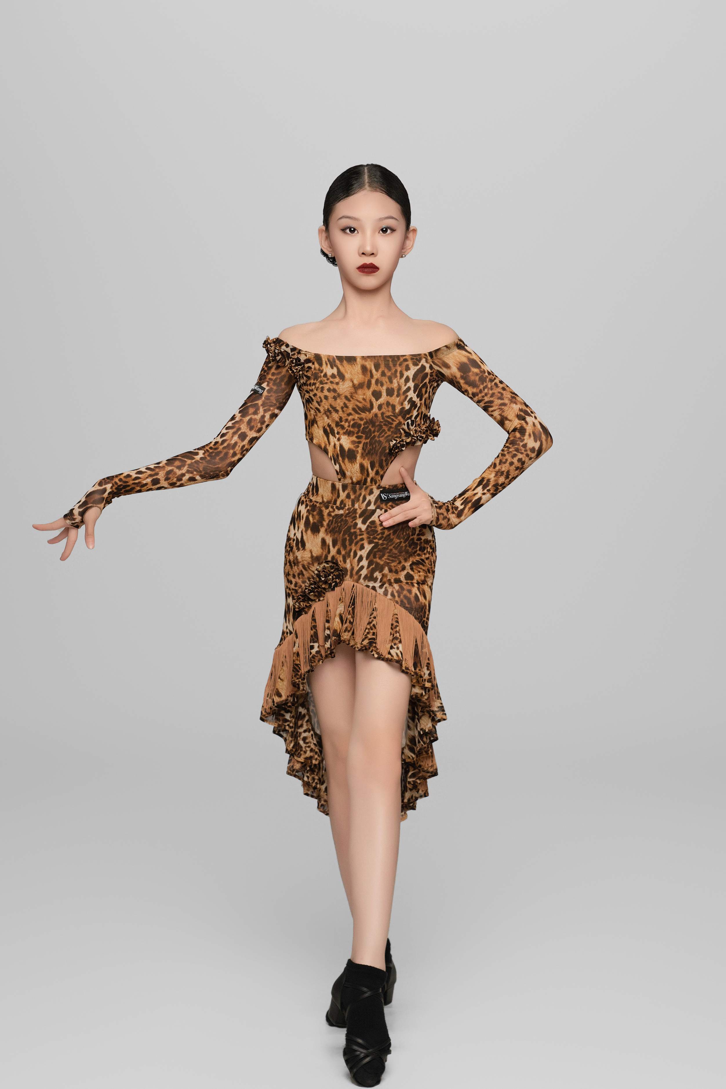 Girls' Leopard Print Floral Fringe - Hem Skirt