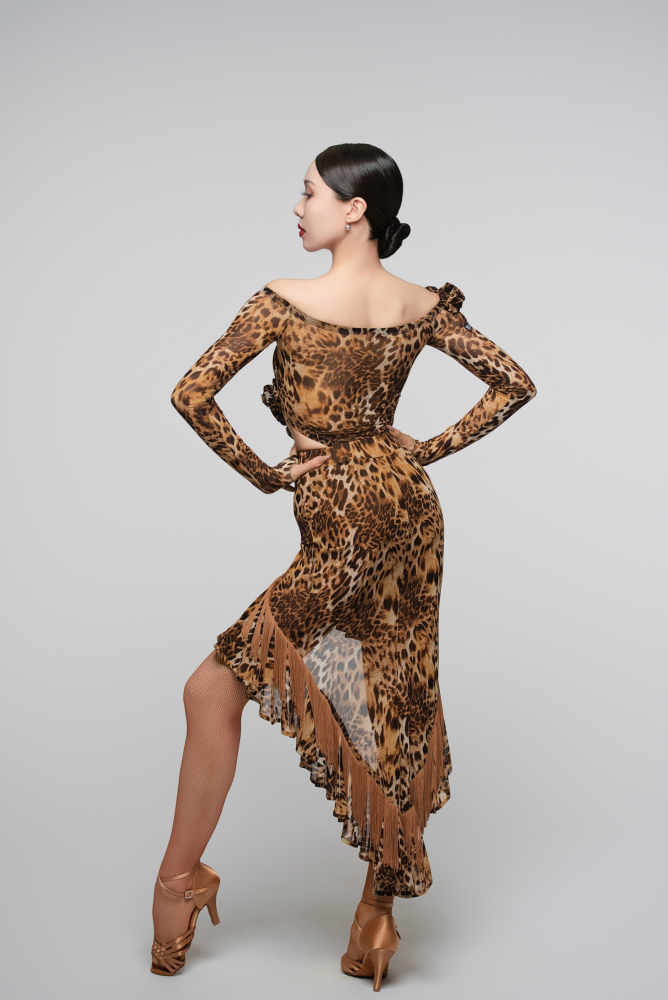 Women's Leopard Print Floral Fringe - Hem Skirt