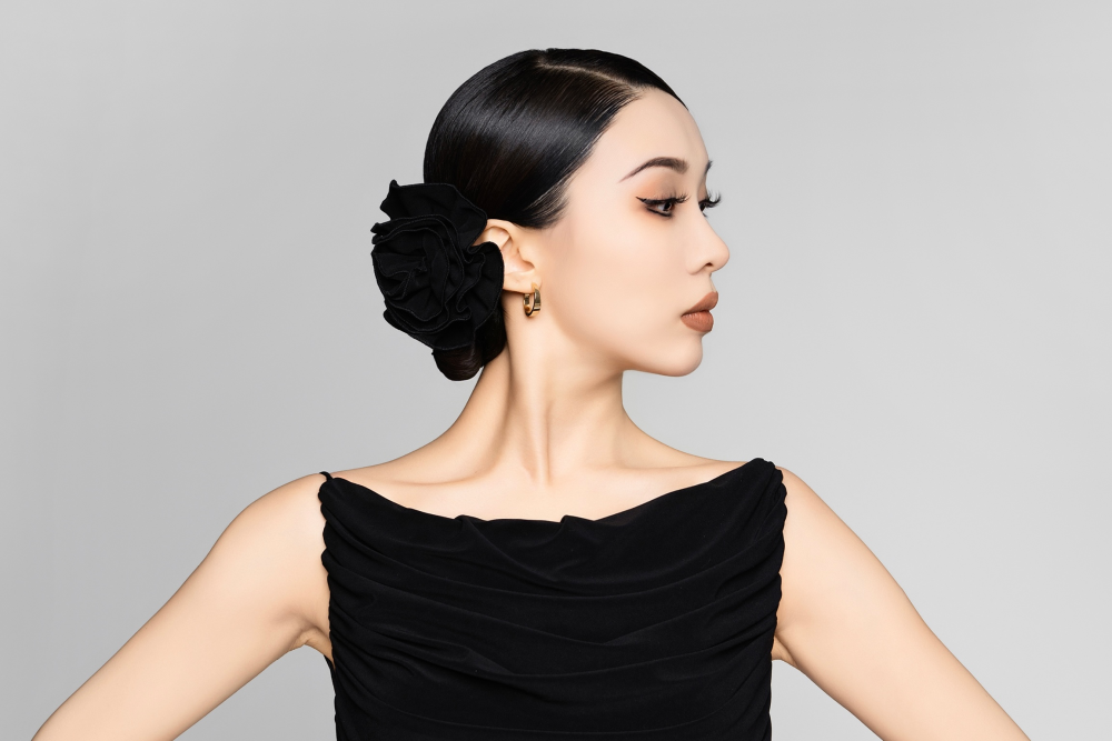 Women's High Neck Ruched Sleeveless Long Dress (Purple / with Hair Accessories)