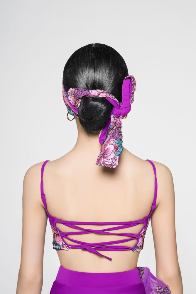 Girls' Embroidered Short Sleeveless Top (Violet)