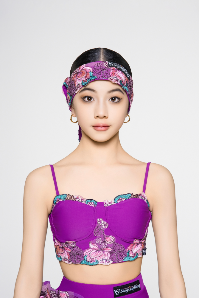 Girls' Embroidered Short Sleeveless Top (Violet)